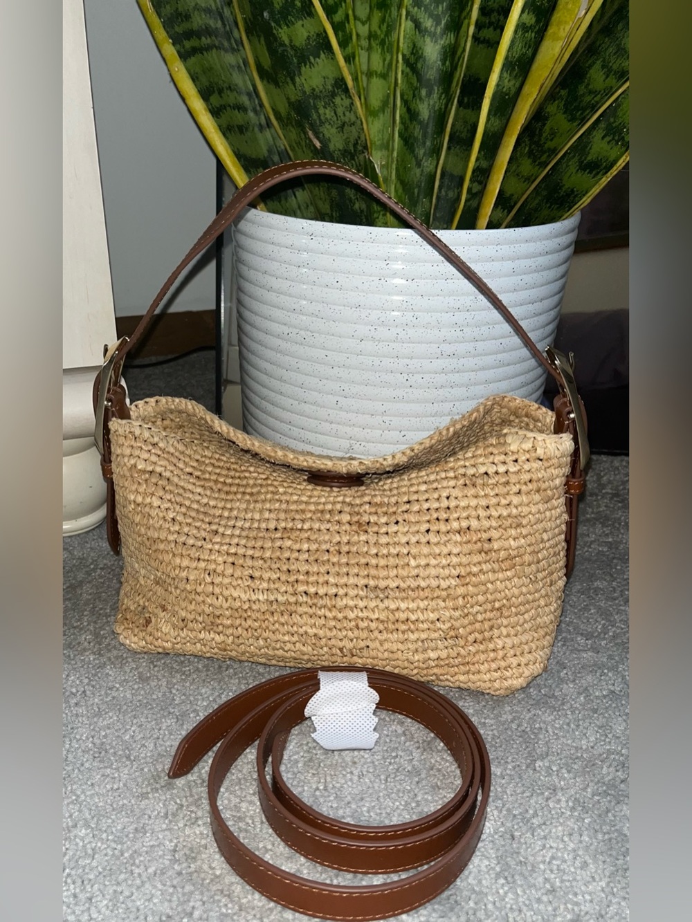 NWT J Crew Berkeley Small Handknotted Shoulder Bag in Raffia - Picture 7 of 10